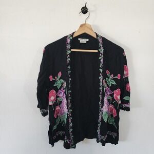 Marisol Rayon Embroidered Floral Open Black Cardigan 100% Rayon Size Small